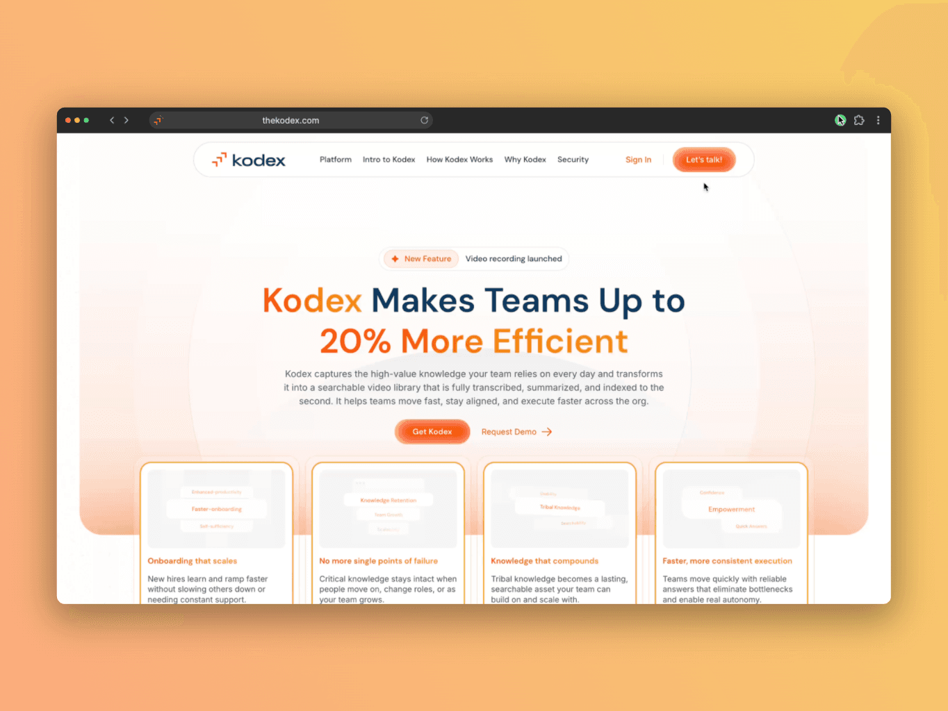 Kodex — Video-first knowledge platform for fast, searchable team onboarding.