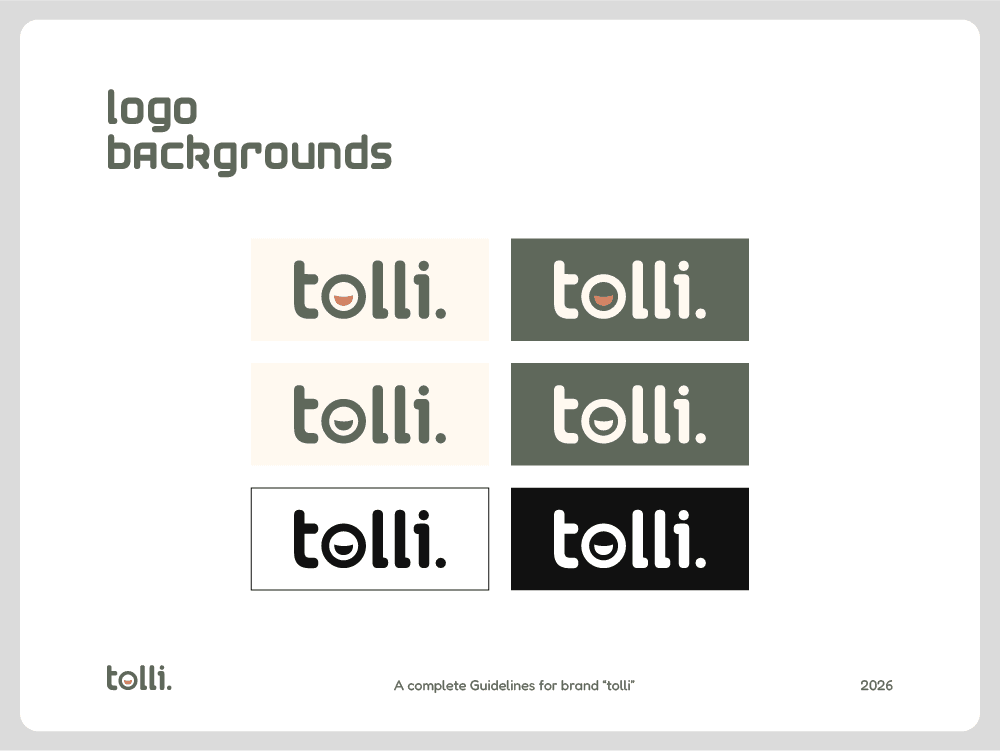 Tolli logo on approved backgrounds