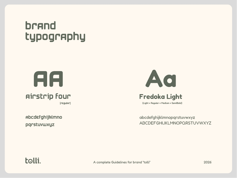 Tolli typography — Airstrip Four and Fredoka